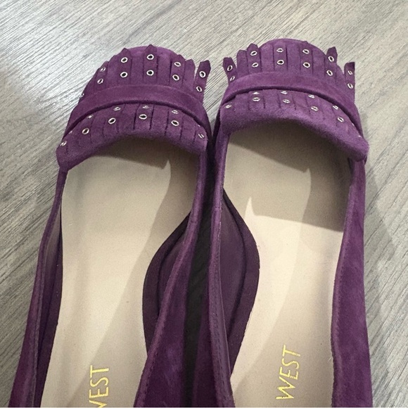 Nine West Wine Purple Suede Block Heel Loafer Sz 8 Fringe Studded NEW Classic - Picture 6 of 9